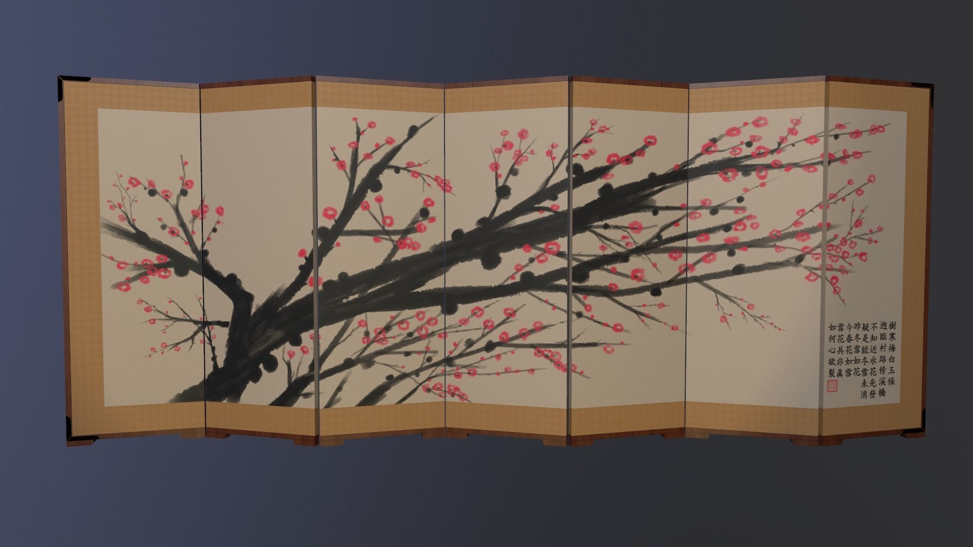 Byoungpung cherry blossom room divider 3D model CGTrader