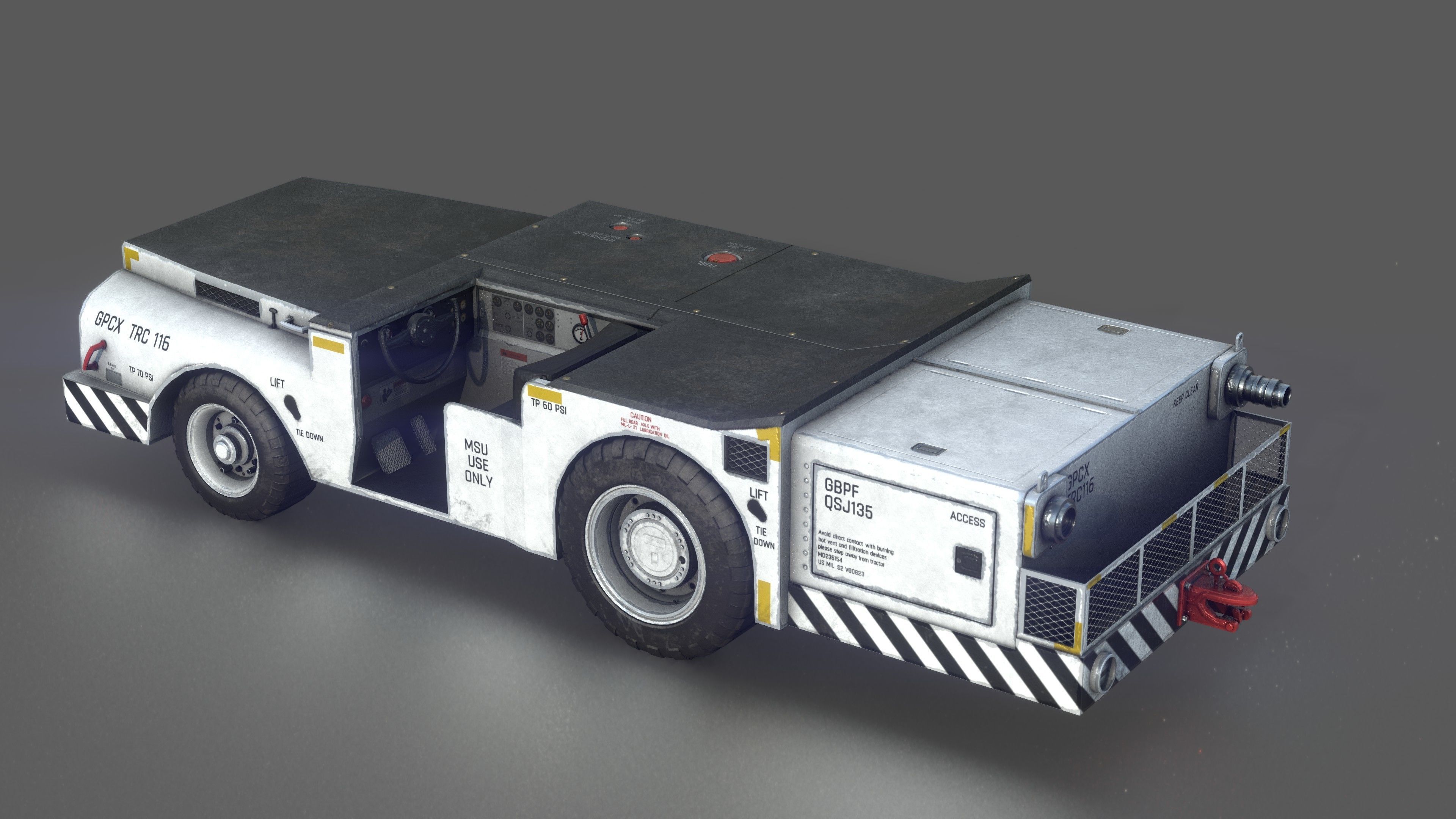 3D Model US ARMY Fight Deck Carrier Tractor White VR AR Low poly 