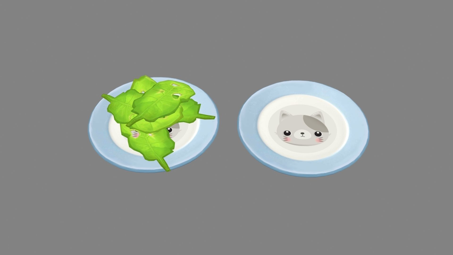 3D model Cartoon Food lettuce kitten plate VR / AR / lowpoly