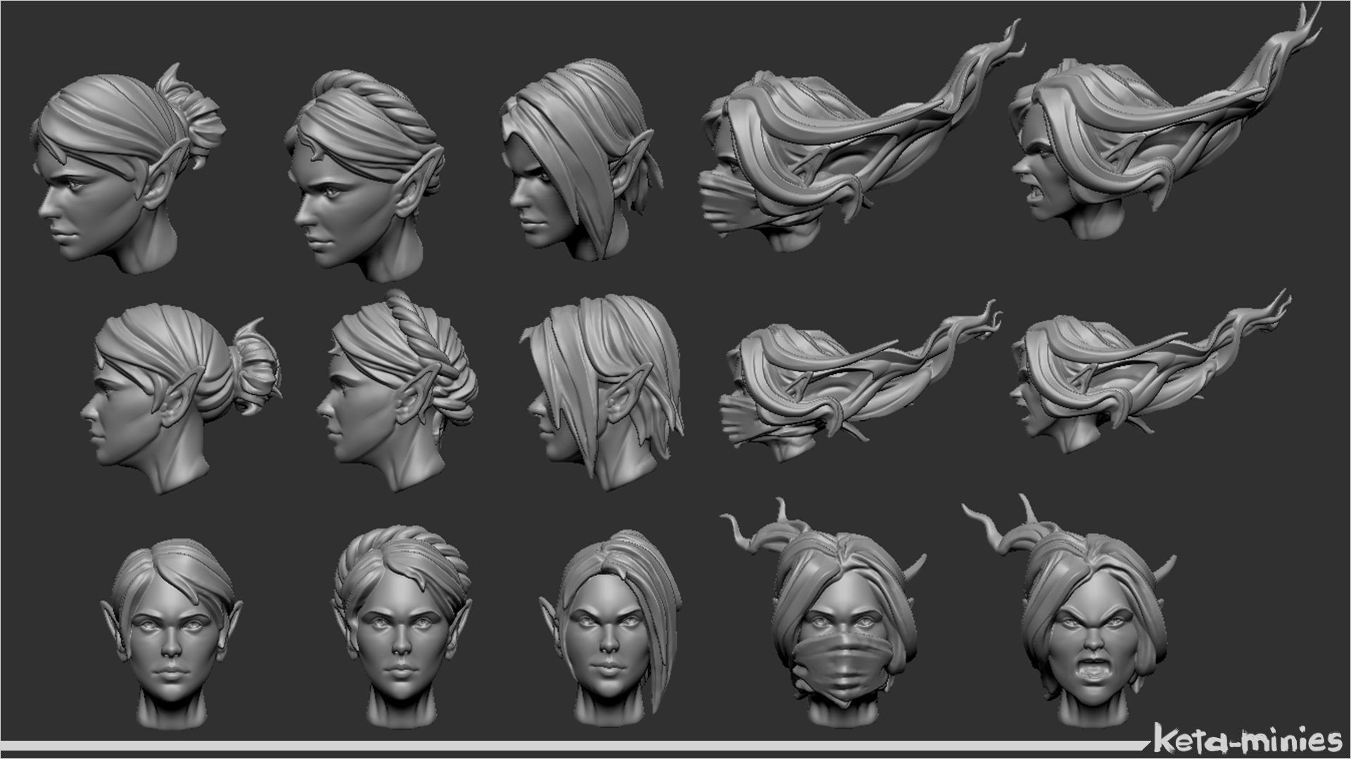 Alternatives Females Heads Pack 28mm human And Elves 3D Model 3D Alternatives Females Heads Pack 28mm human And Elves 3D Model 3D