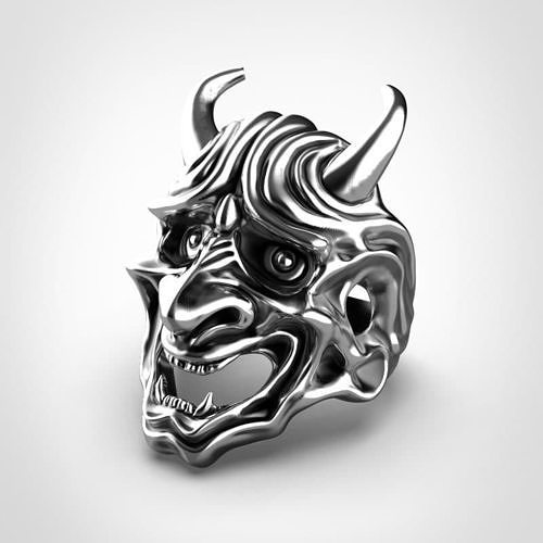 Hannya japanese mask Ring 3D model 3D printable CGTrader