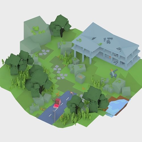 3D isometric wild garden desert city trees pack 3D model Low-poly 3D model