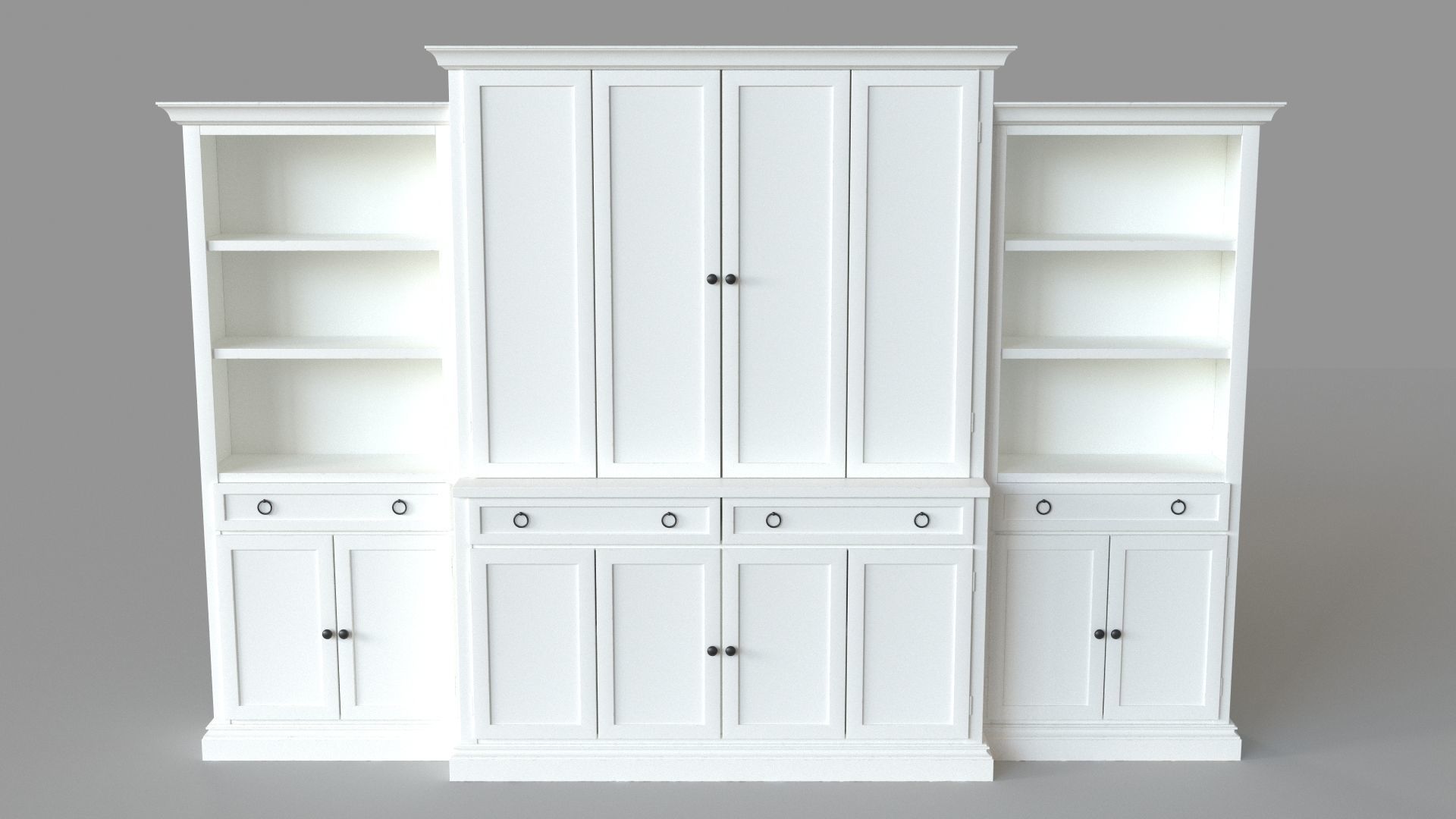 Cameo 4Piece White Storage Bookcase Entertainment Center 3D model