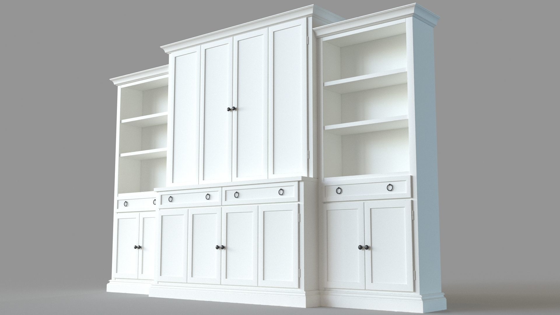 Cameo 4Piece White Storage Bookcase Entertainment Center 3D model