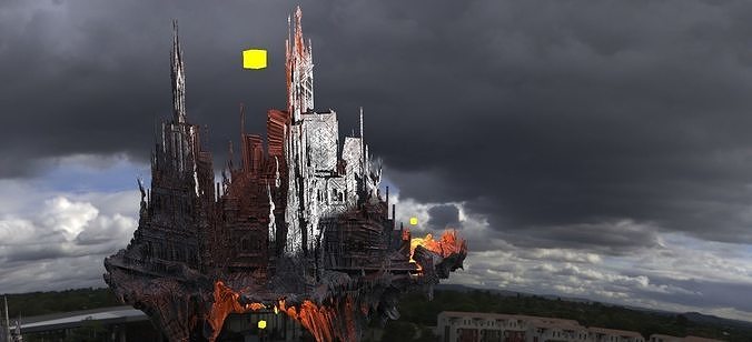 Hellscape Mountain floating Structures Kit bash 3D model