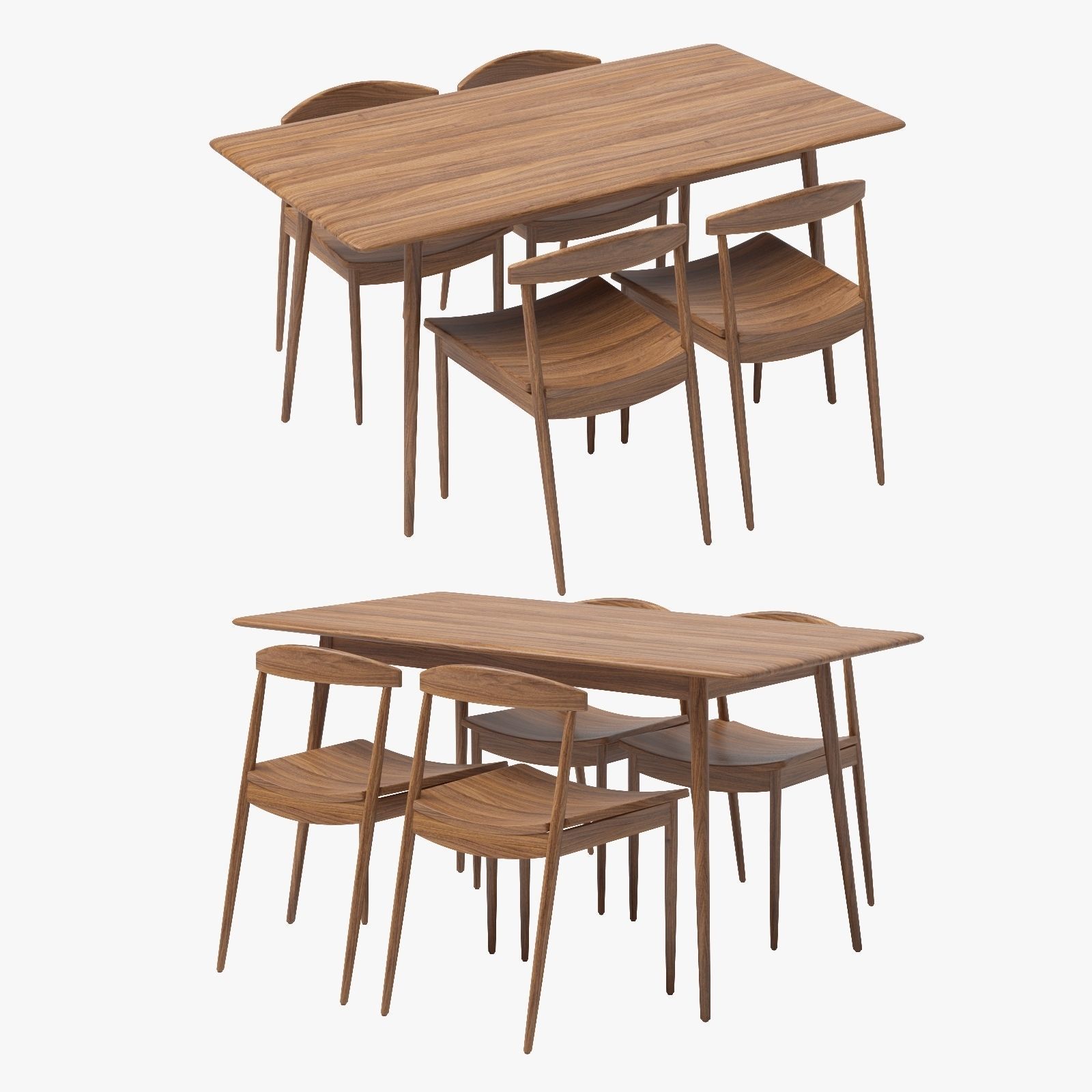 West Elm Lena MidCentury Table and Chairs Dining Set 3D model CGTrader