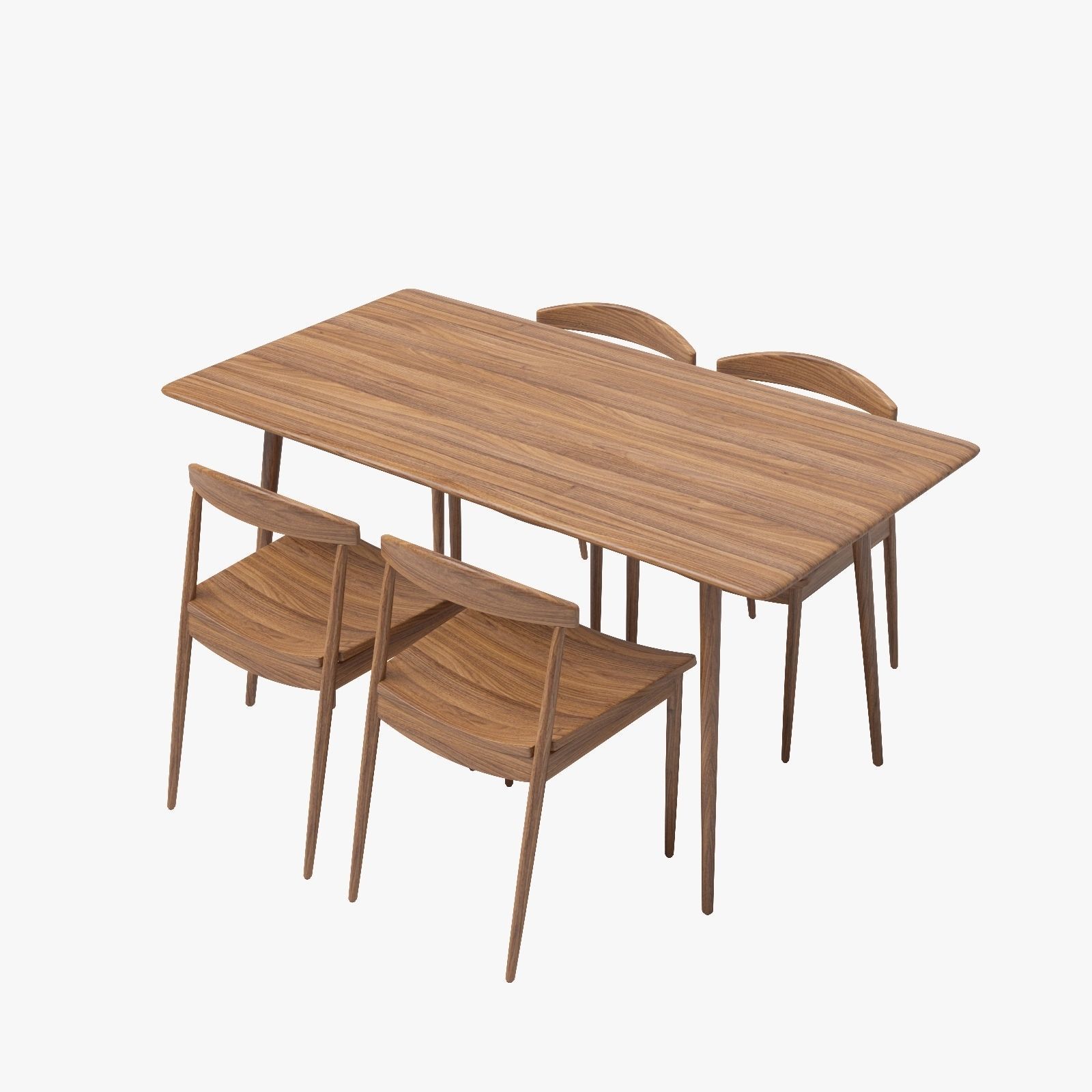 West Elm Lena MidCentury Table and Chairs Dining Set 3D model CGTrader