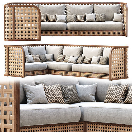 Sofia Corner Rattan Restaurant Sofa  3D model