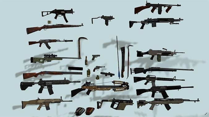 3D Model All Guns Pack And Free Fire And Pubg Guns VR / AR / Low.