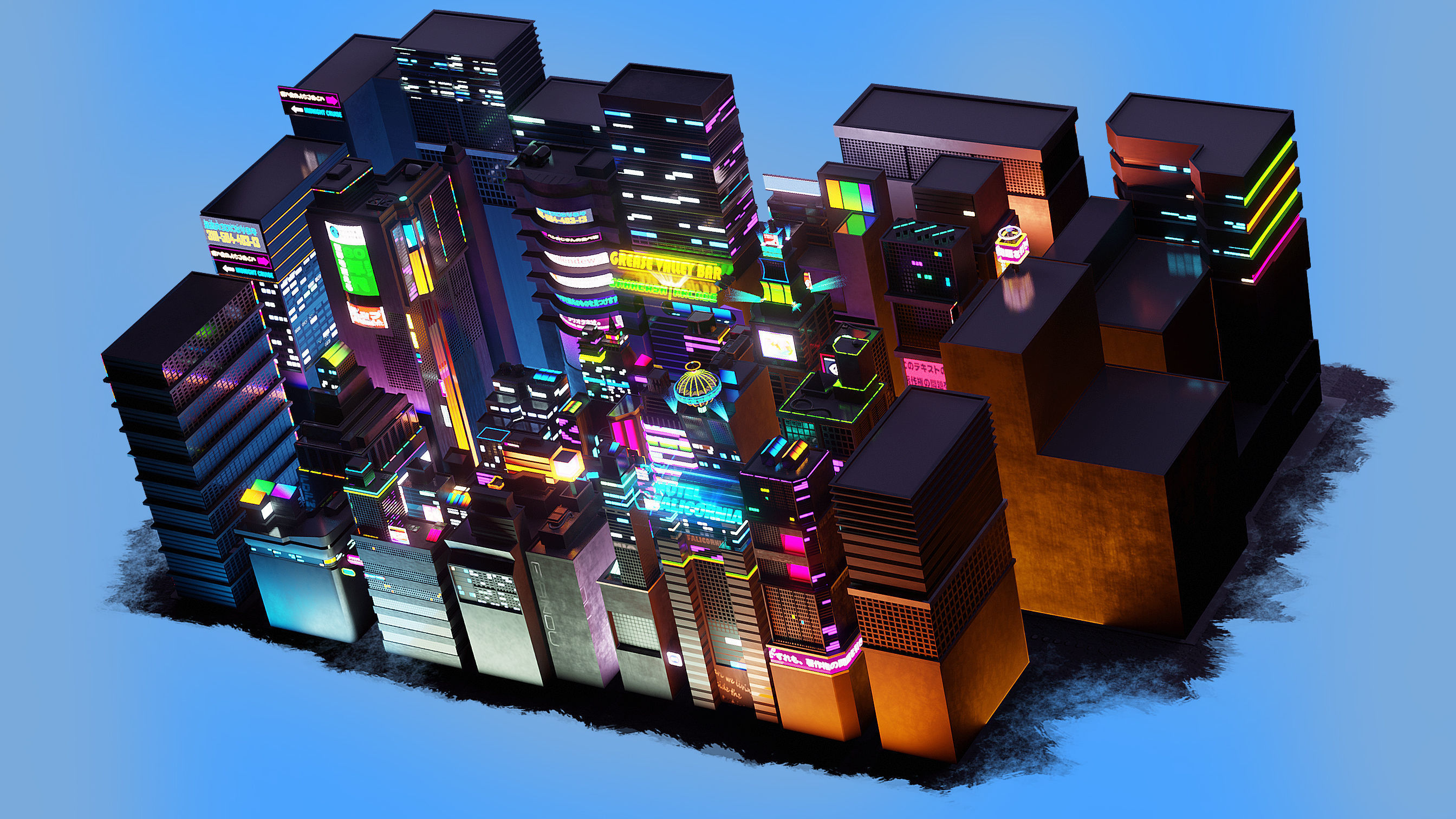 3D model Stylized City Sky View - Low poly modular city VR / AR / low ...