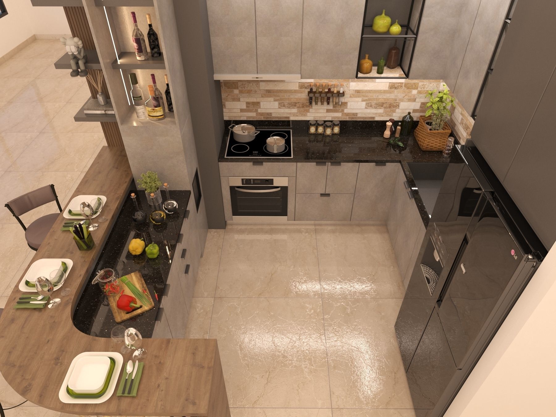 modern concrete effect kitchen design 3D model rigged CGTrader