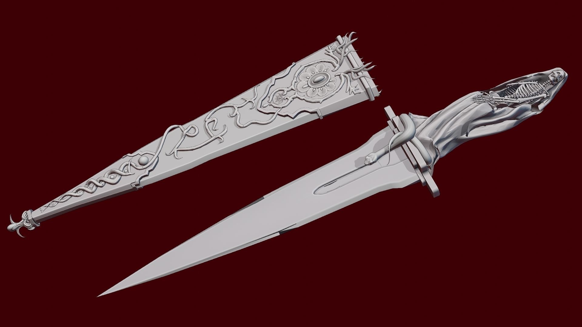 Skeleton ornamented dagger 3D model CGTrader