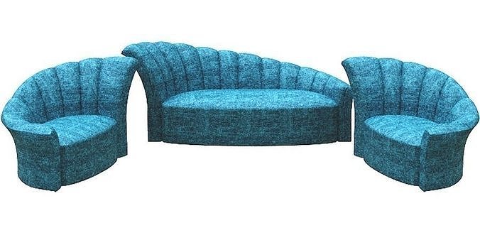 contemporary sofa set Low-poly 3D model