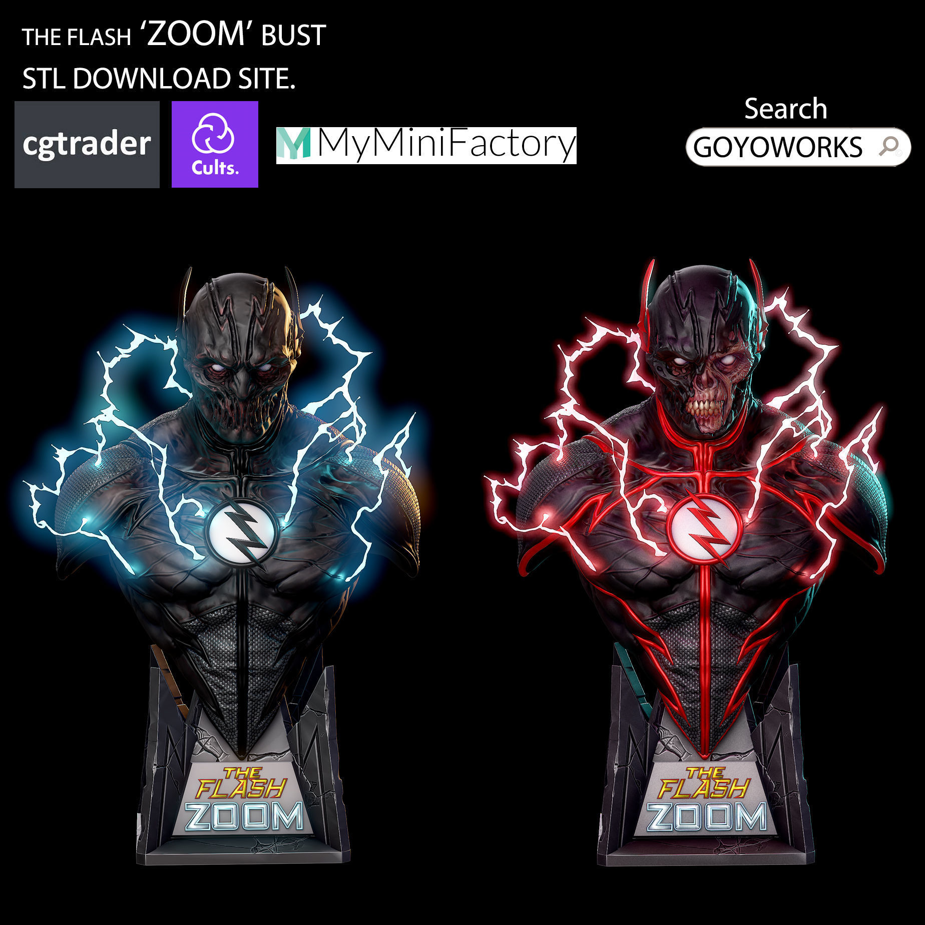 The flash villain ZOOM bust 3D model 3D printable | CGTrader