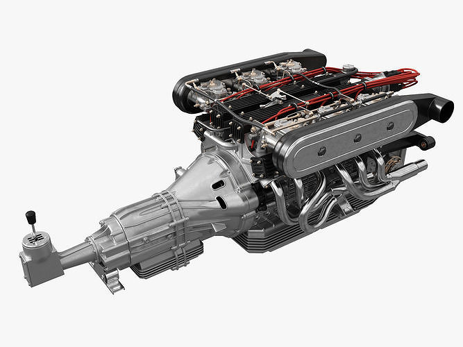 V12 engine with gearbox 3D model CGTrader