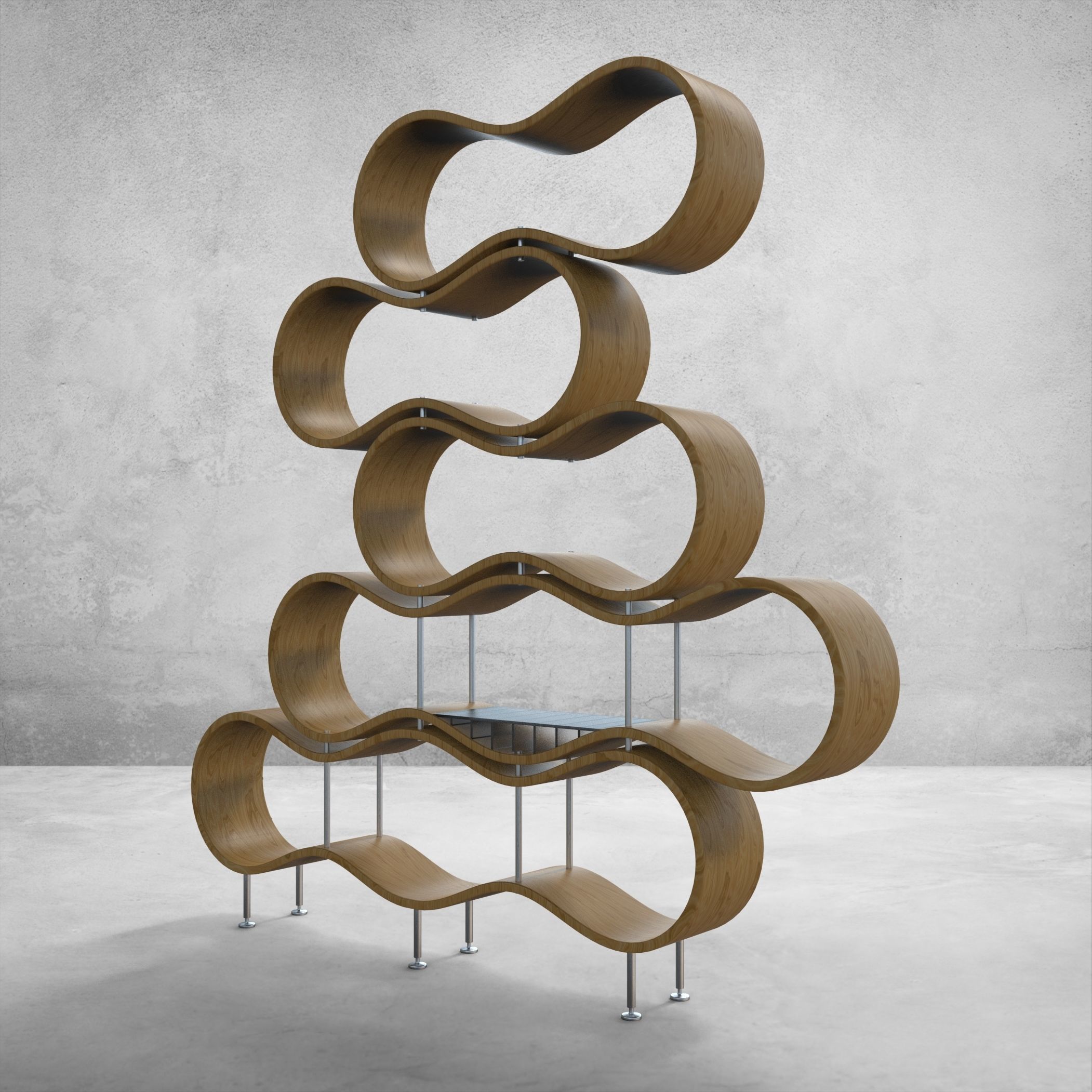 Wavy bookshelf 3D model CGTrader