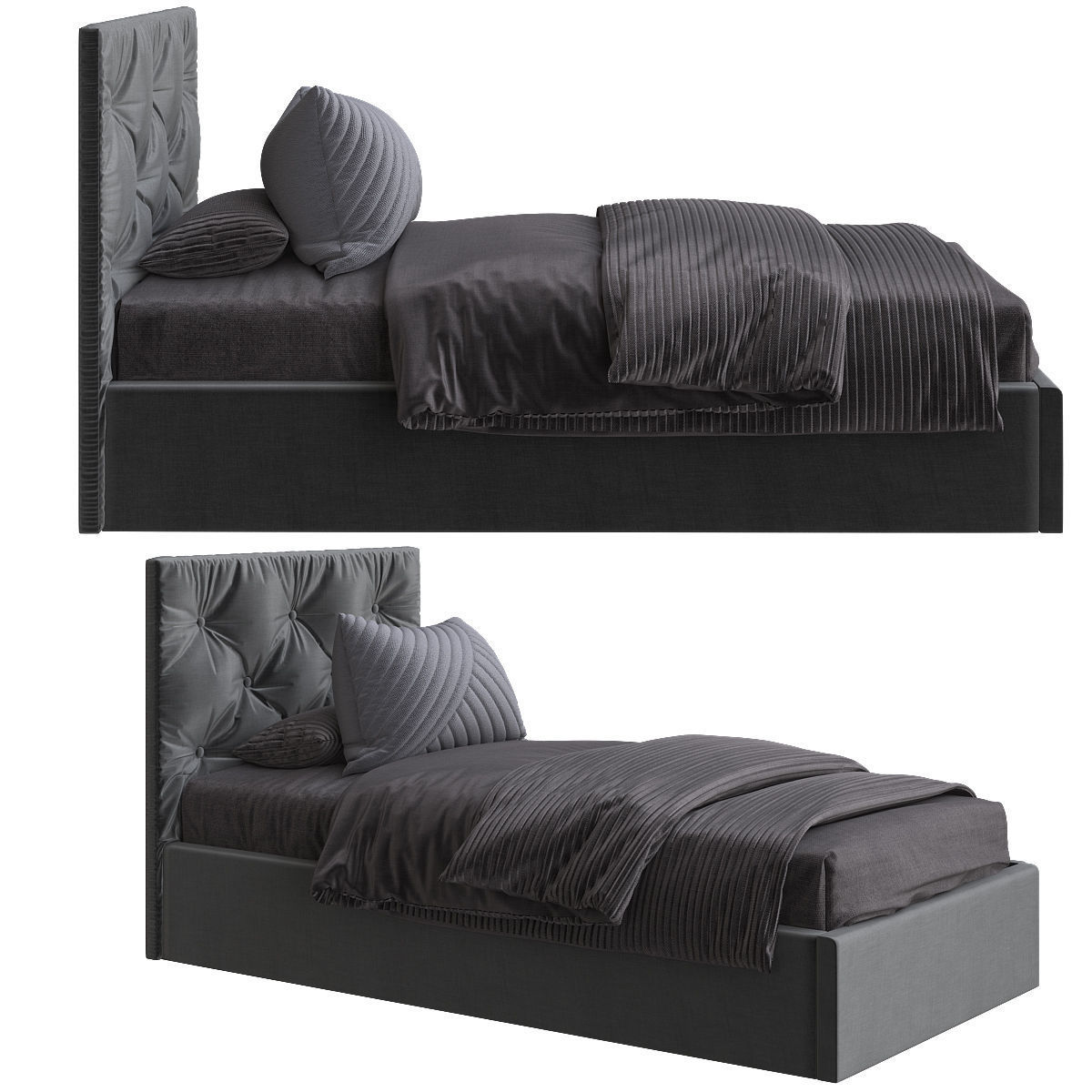 3D model Bed with upholstered headboard 3d model VR / AR / lowpoly