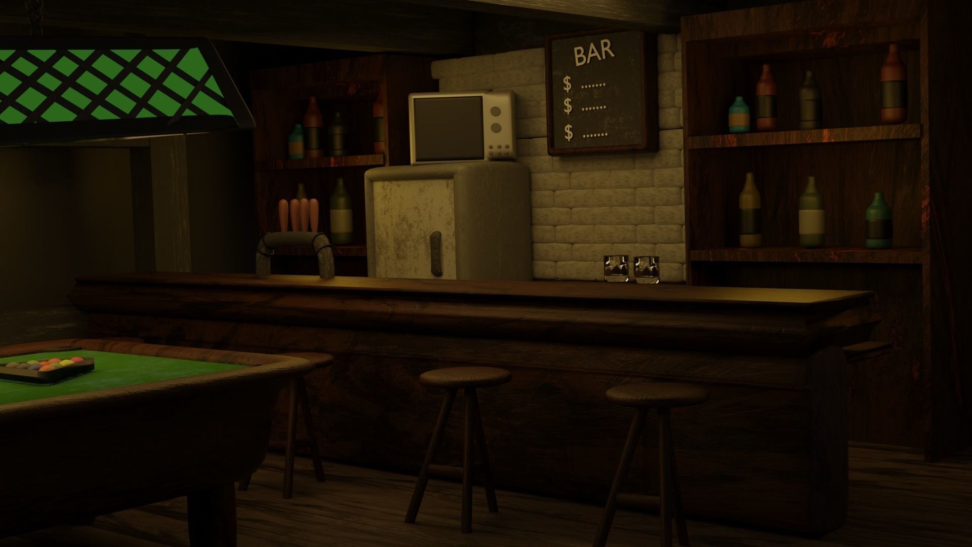 Bar with Pool Table free 3D model CGTrader