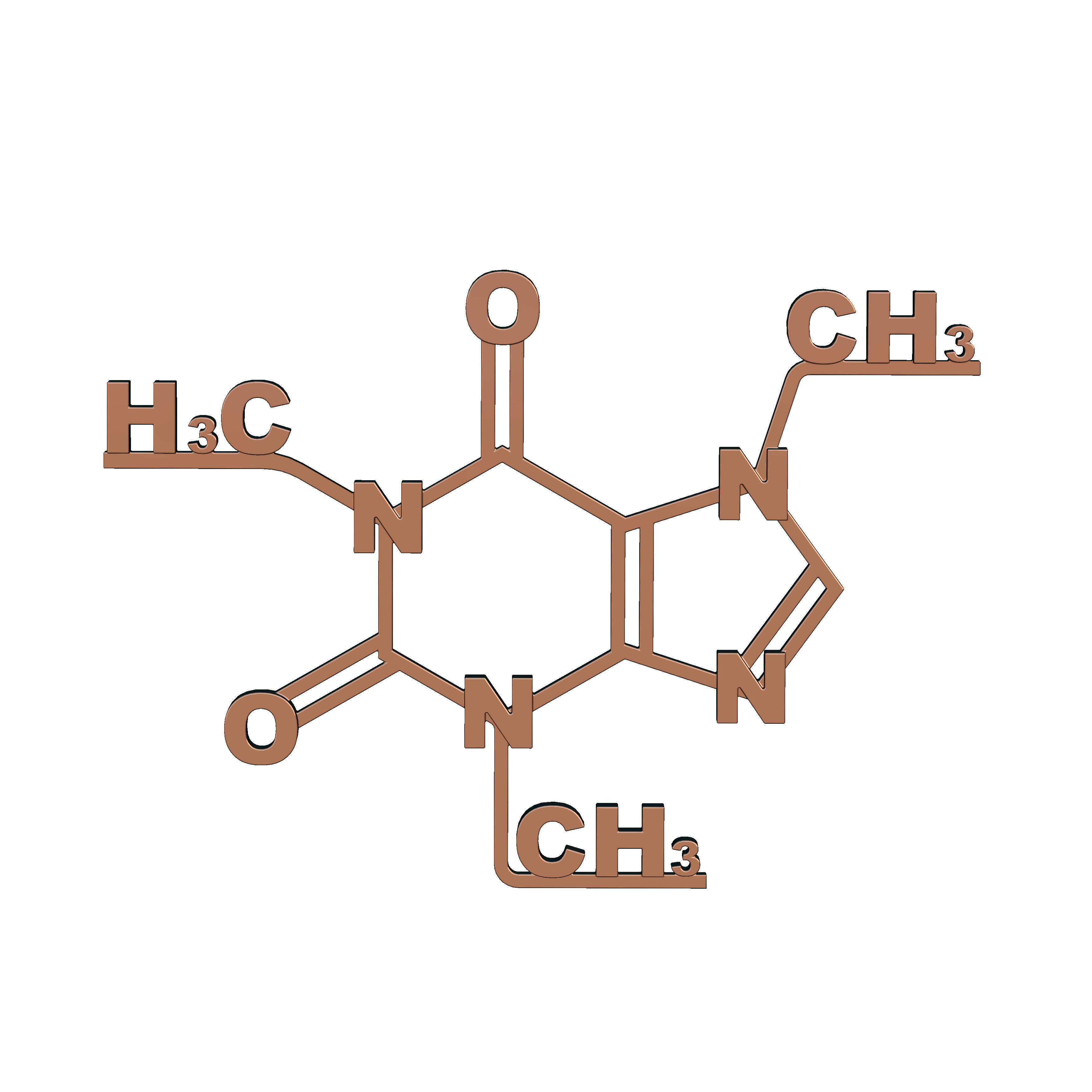 Caffeine molecule wall decor 3D model 3D printable | CGTrader