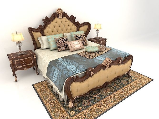European Style Bed Set 3D model CGTrader