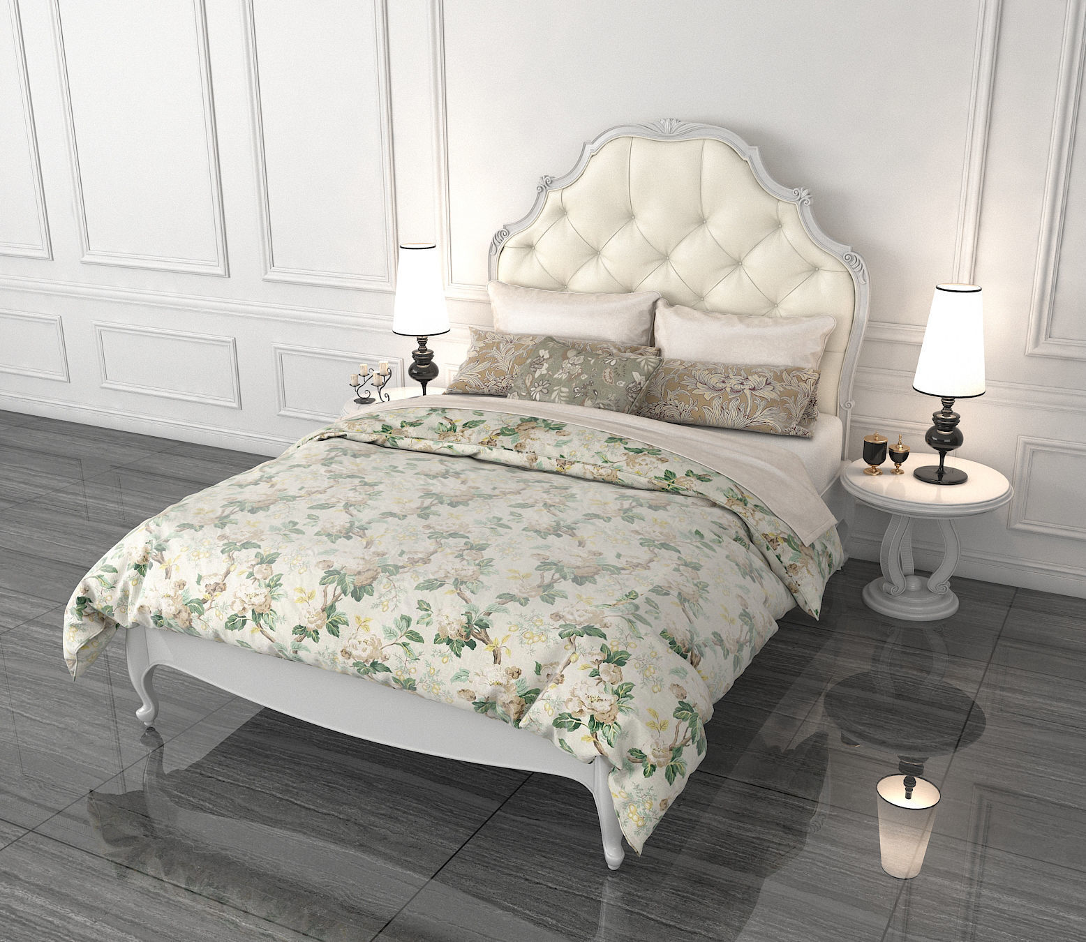European Style Bed Set 2 3D model CGTrader