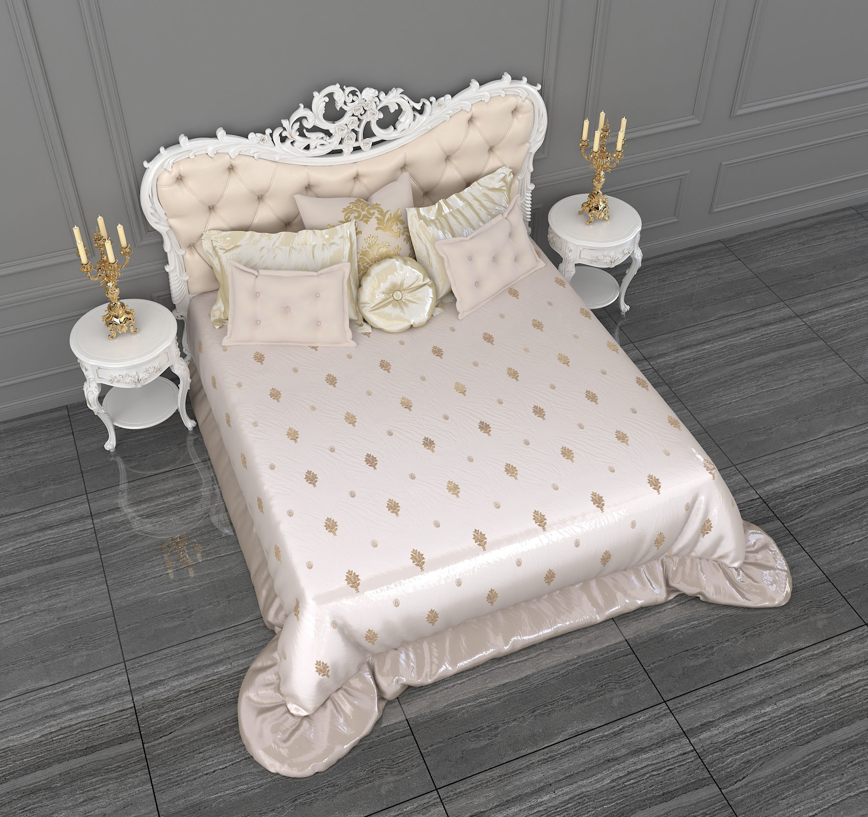 European Style Bed Set 8 3D model CGTrader