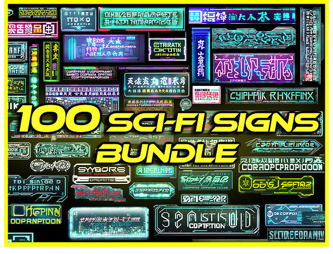 100 Sci-Fi Sci Fi Cyberpunk City Neon Billboard Pack Bundle  Low-poly 3D model