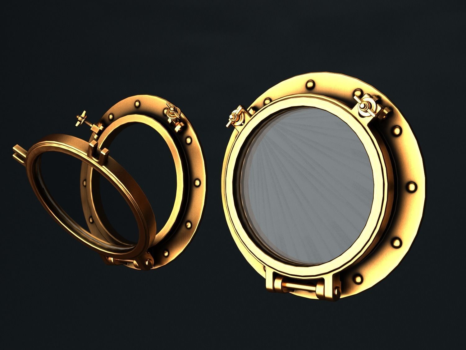 Porthole two golden portholes 3D model CGTrader