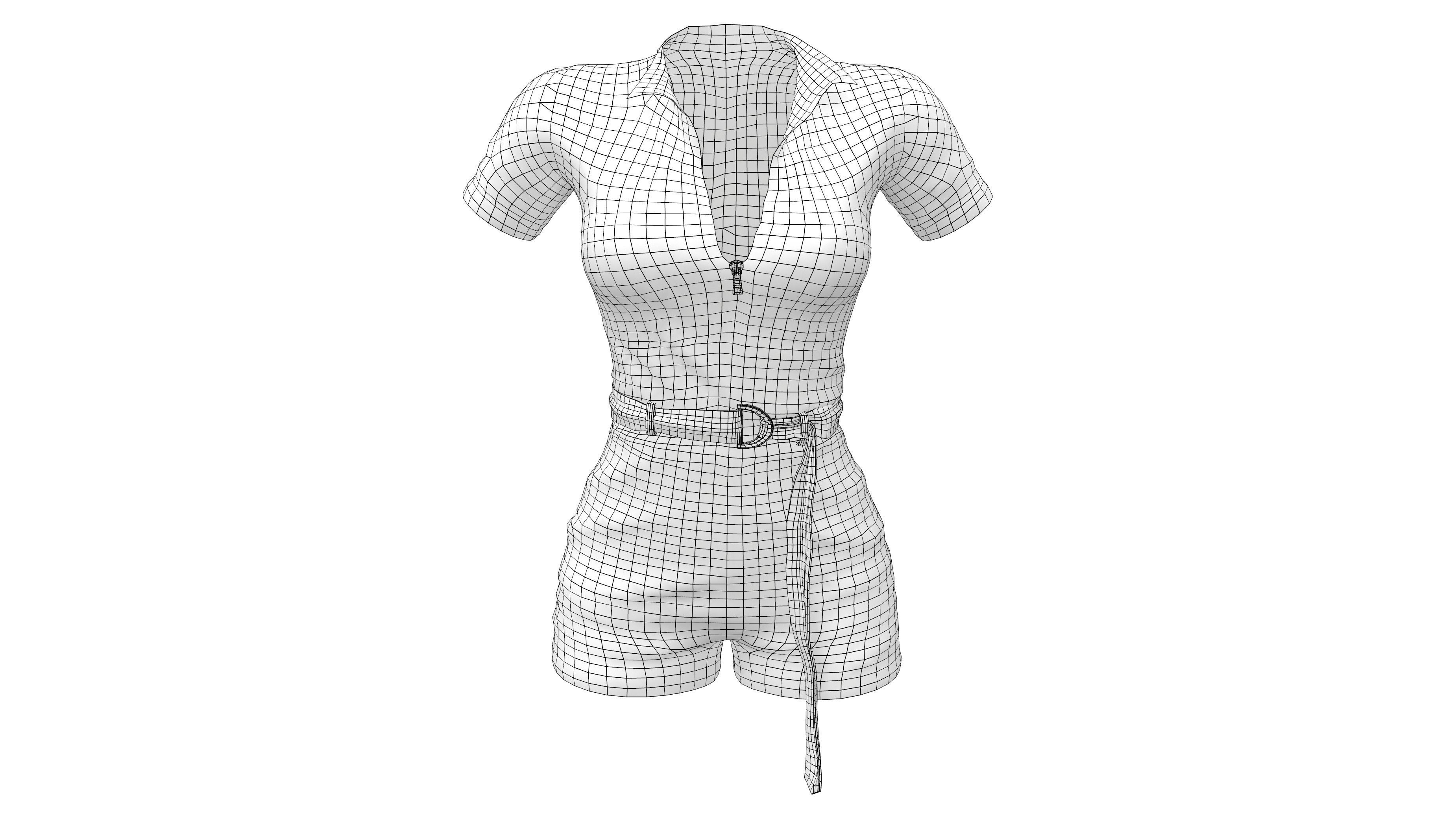 3D model Leather Zipped Up Shorts Romper Short Sleeves Jumpsuit VR / AR