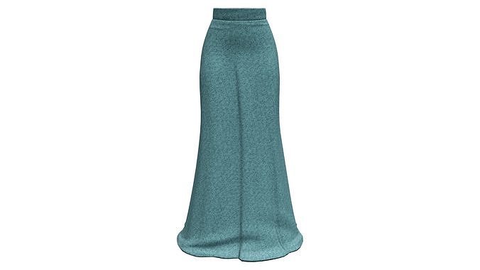 3D Model Elegant Slim Green Long Mermaid Style Skirt With Train VR.