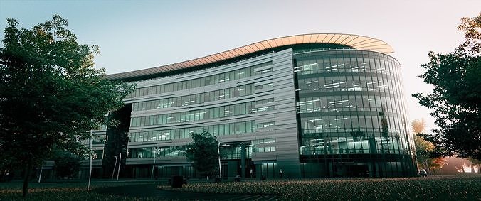 Glass Office Building - Day and Night 3D model