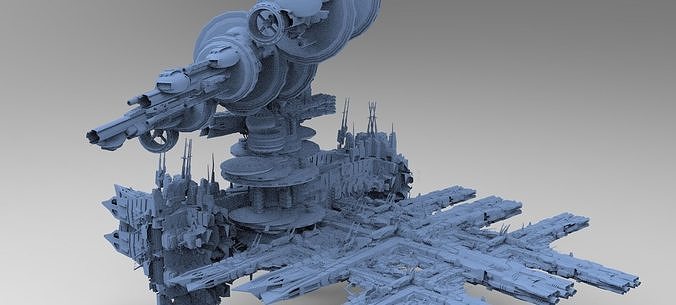 Sci-Fi City dystopia base With floating city base 3D model