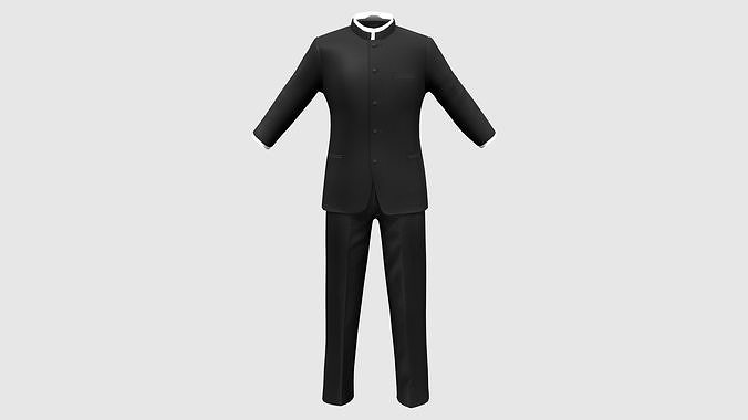 Men Standing Collar Suit Low-poly 3D model