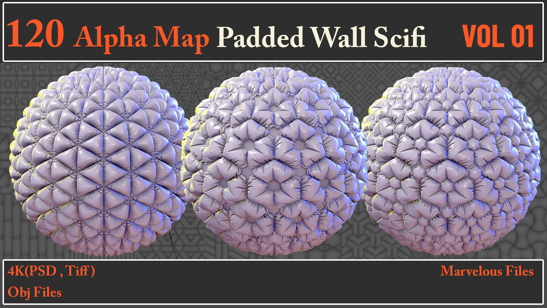 120 Alpha Maps Padded Wall SCIFI - 120 Alpha Maps Padded Wall Scifi 3d Model Obj Zpac 