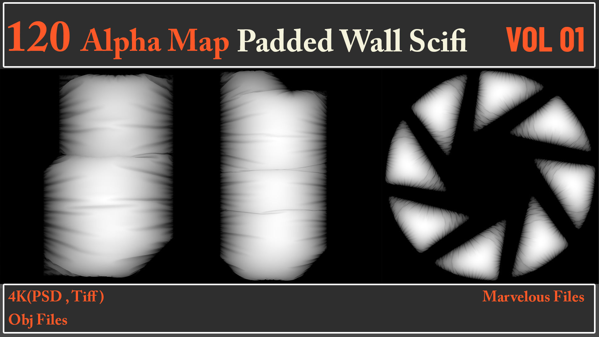 120 Alpha Maps Padded Wall SCIFI - 120 Alpha Maps Padded Wall Scifi 3d Model Obj Zpac 