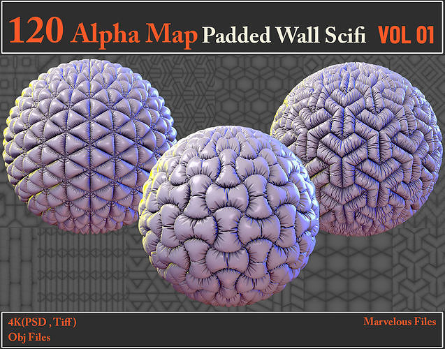 120 Alpha Maps Padded Wall SCIFI - 120 Alpha Maps Padded Wall Scifi 3d Model Obj Zpac 