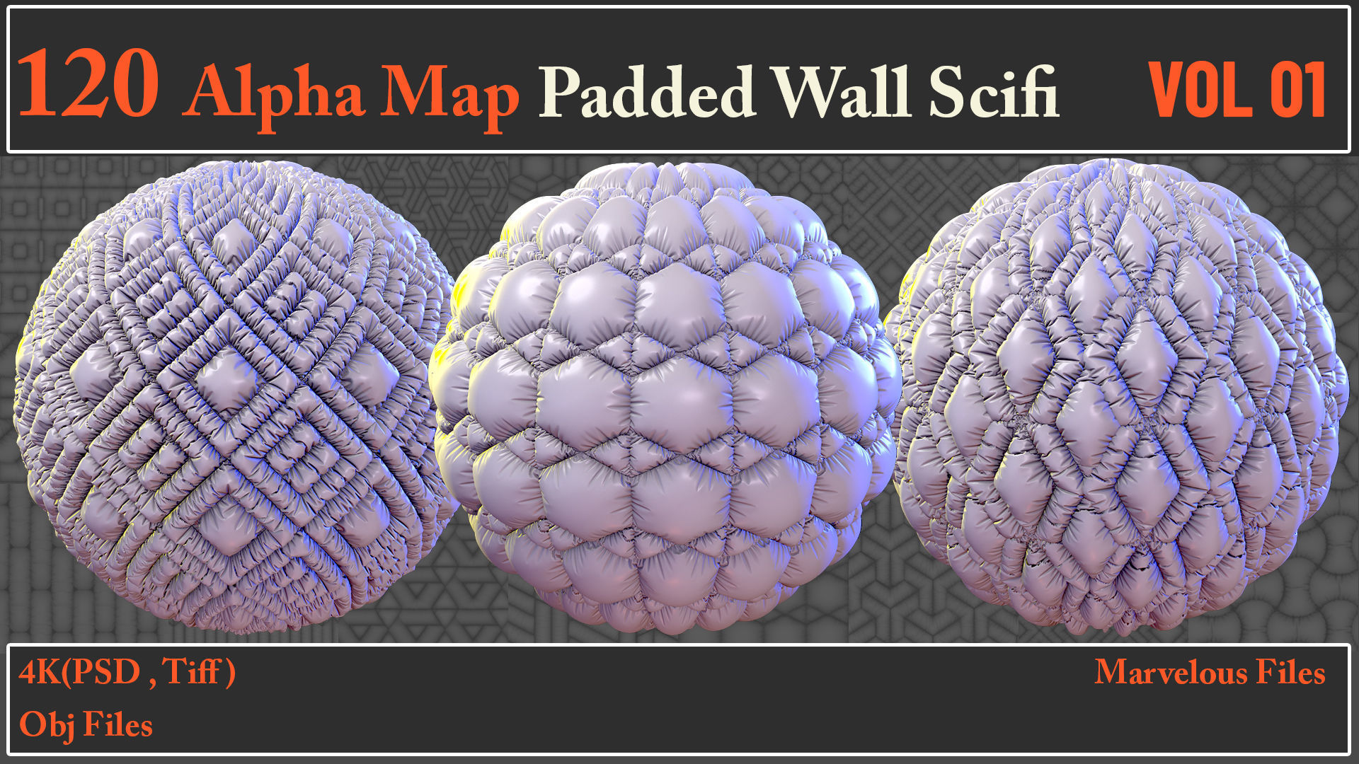 120 Alpha Maps Padded Wall SCIFI - 120 Alpha Maps Padded Wall Scifi 3d Model Obj Zpac 