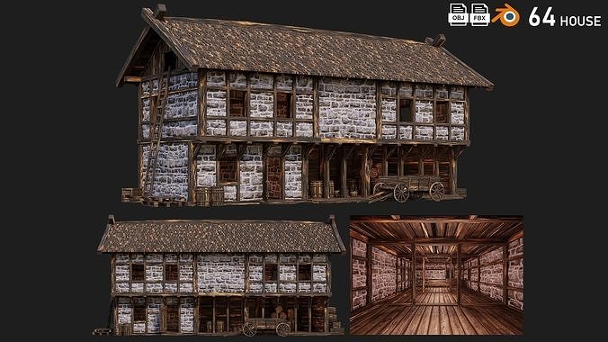 3d Model Old Medieval Building House 4k Textures Gameready 64 Vr Ar Low Poly Cgtrader