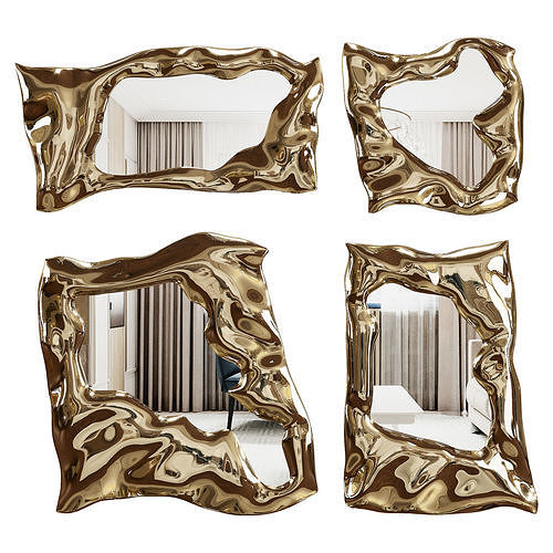 Mirror set 1 of four gold mirrors 3D model CGTrader