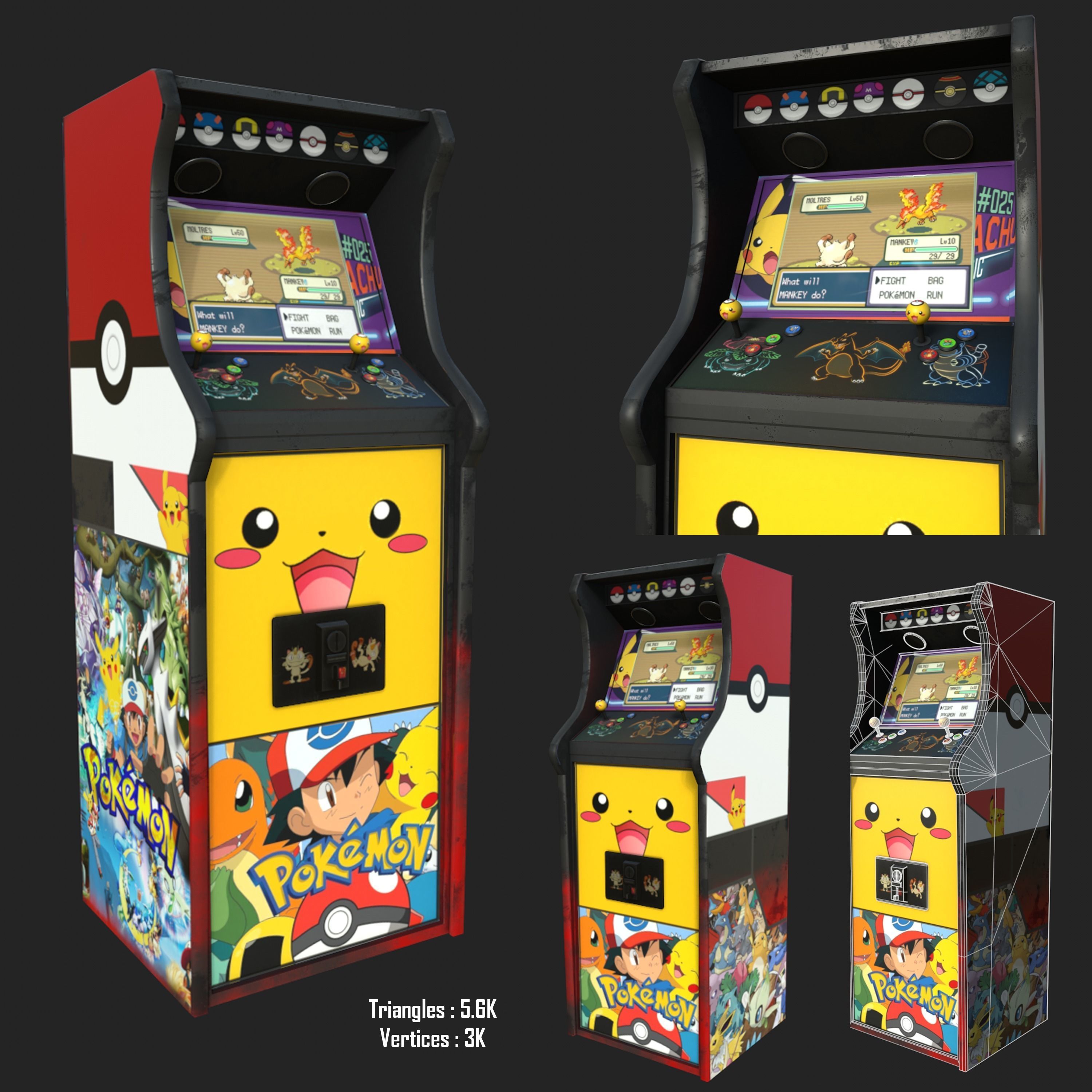 3D model Arcade Machine retro Pokemon Theme Gameready VR / AR / lowpoly CGTrader