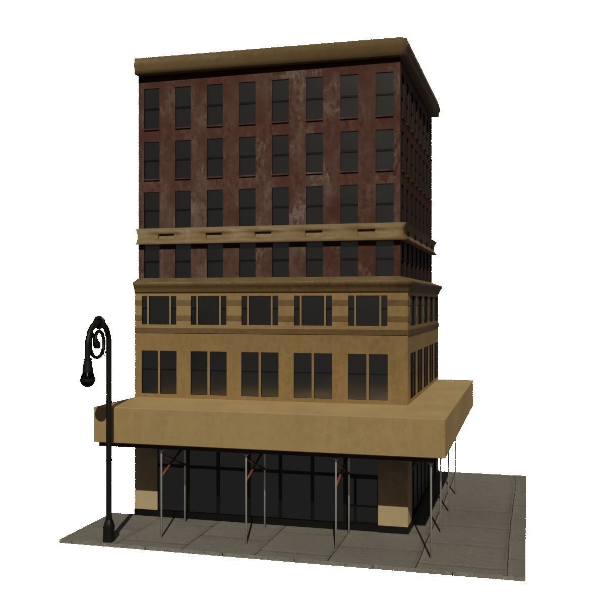 City Corner Building Facade with Sidewalk and Streetlight 3D model ...