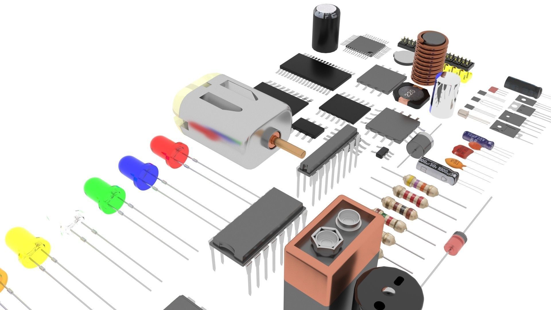 Electronic Components Set 3D model CGTrader