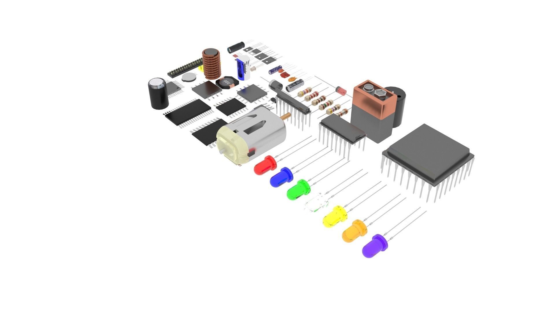 Electronic Components Set 3D model CGTrader