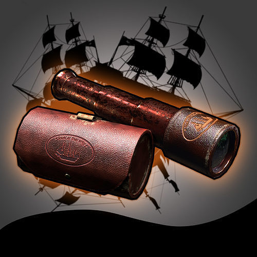 Spyglass and case - 2 models Low-poly 3D model