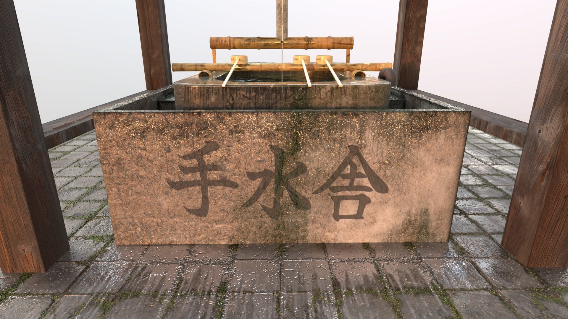 3D model Temizuya Japanese water Purification Basin VR / AR / low