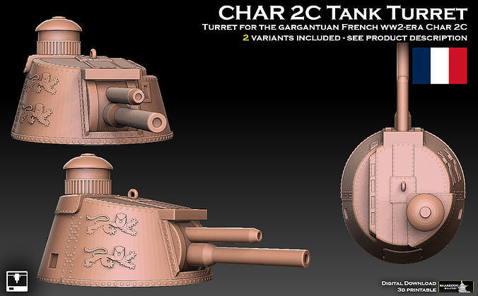 Char 2C Tank Turret 3D model 3D printable | CGTrader