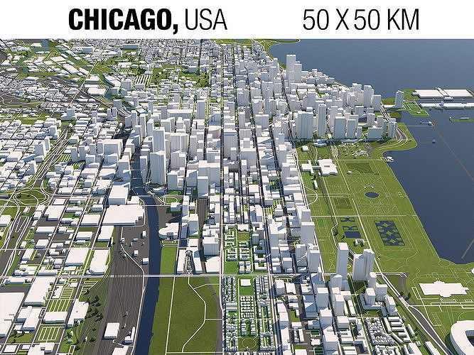 Chicago 50x50km 3D City Map 3D - Chicago 50x50km 3d City Map 3d Model 2bfe6564b6