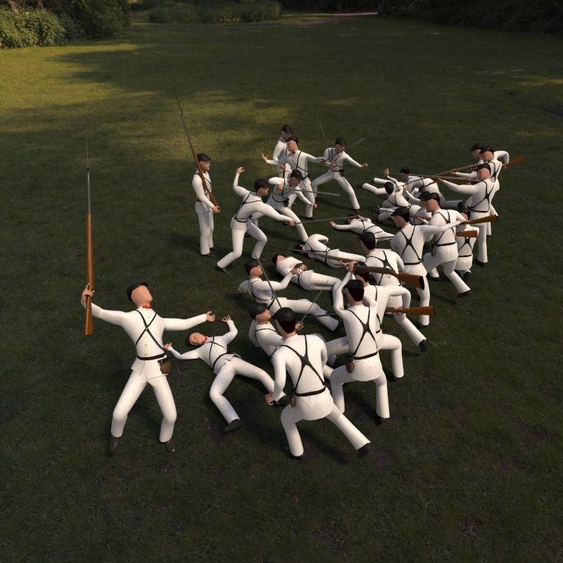 3D model 1800 Civil War soldiers Vray 30 diferent pose soldiers VR / AR