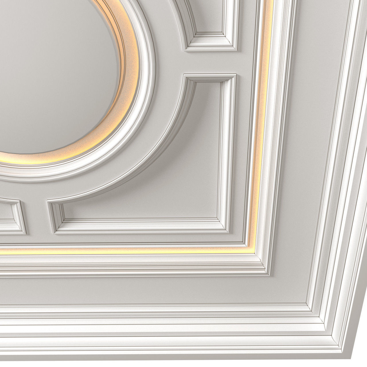 Square coffered ceiling with backlight in Art Deco style 3D model
