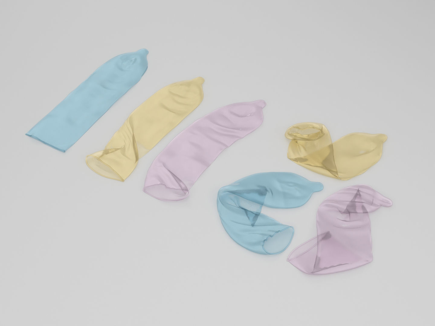 Condoms group of different colored plastic wraps 3D model CGTrader